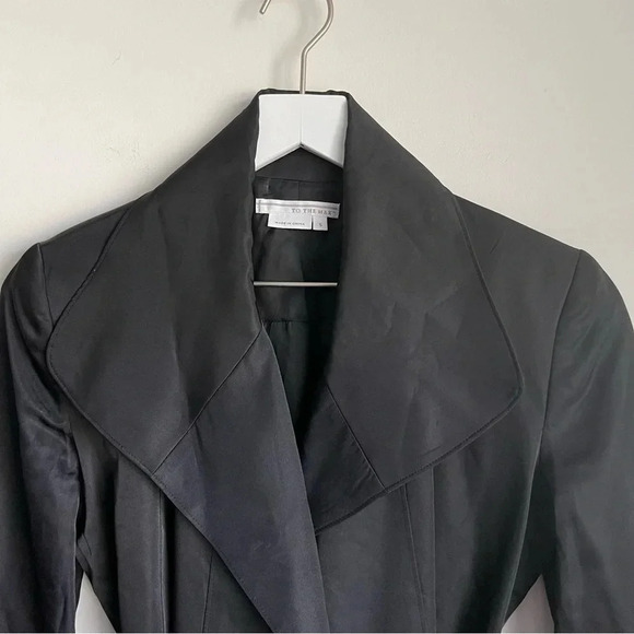 To The Max black satin open front belted trench coat size small - Picture 4 of 15